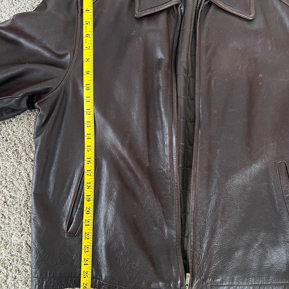 GUESS Brown Leather Jacket | Men’s XL | Classic Zip Front - Picture 4 of 6
